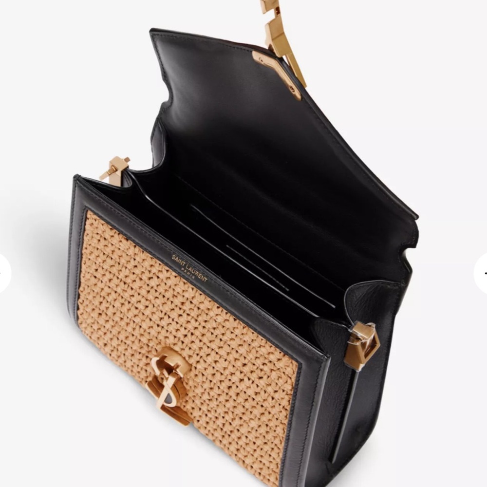 SAINT LAURENT Cassandra Mini raffia and leather top-handle bag - Picture 7 of 14